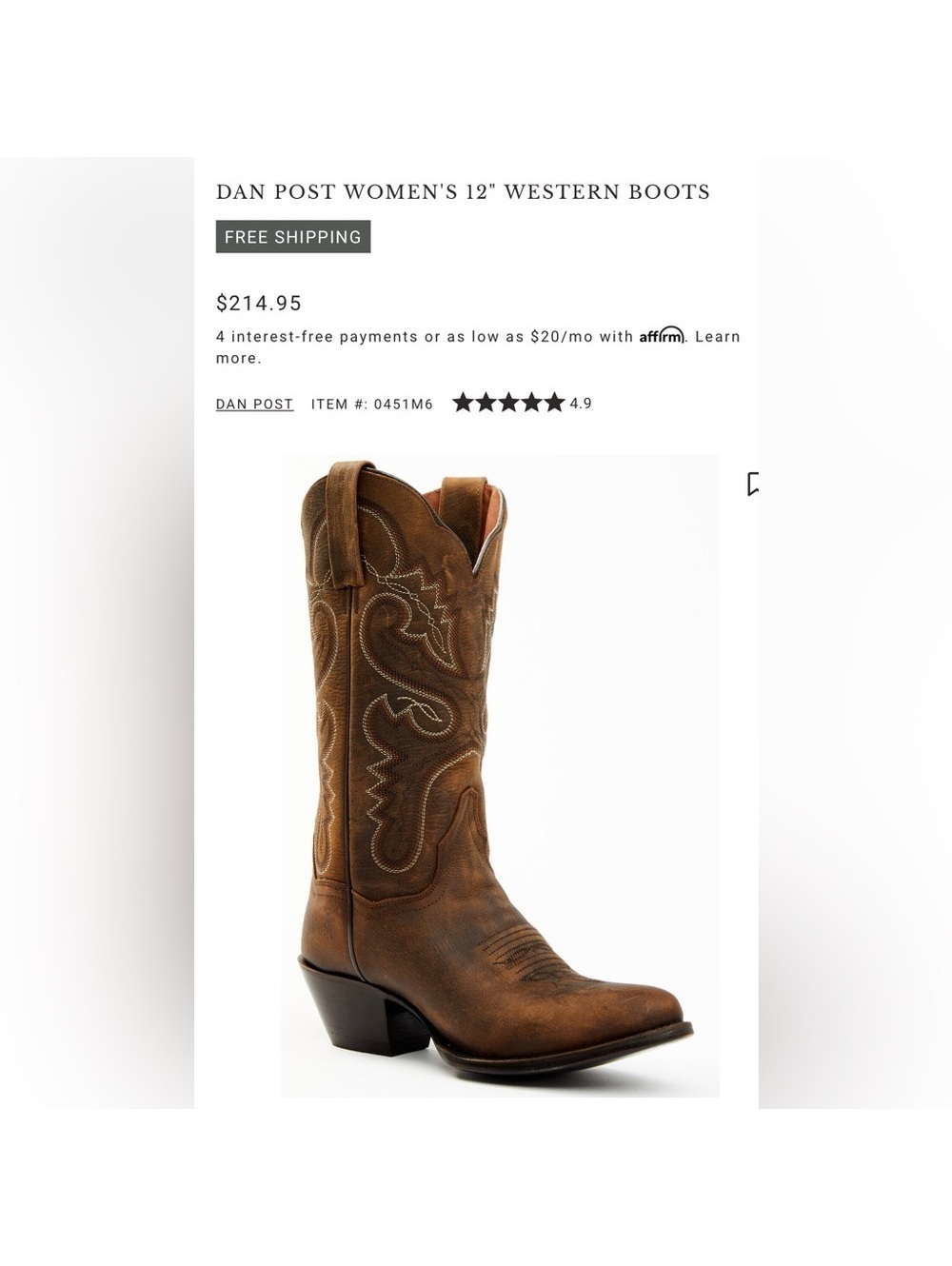 Dan Post Tan Leather Cowboy Boots